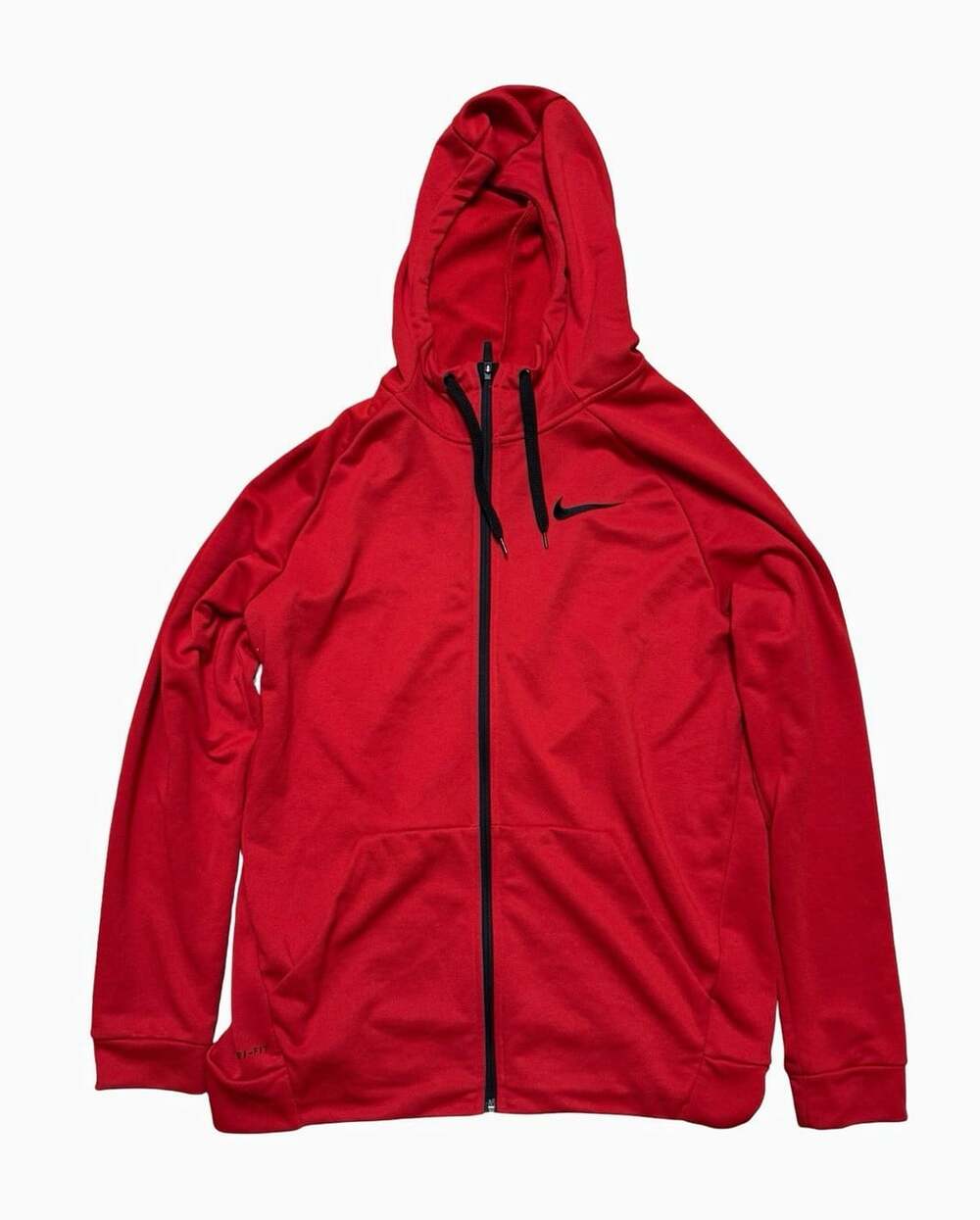 Nike Dri-FIT Men’s Red Solid Fleece Full Zip Hoodie Pockets Drawstring L